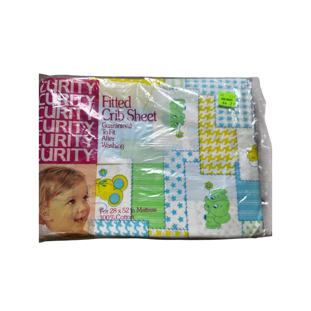 Curity Fitted Crib Sheet Baby 28x52 NEW Vintage Patchwork Animals Cotton